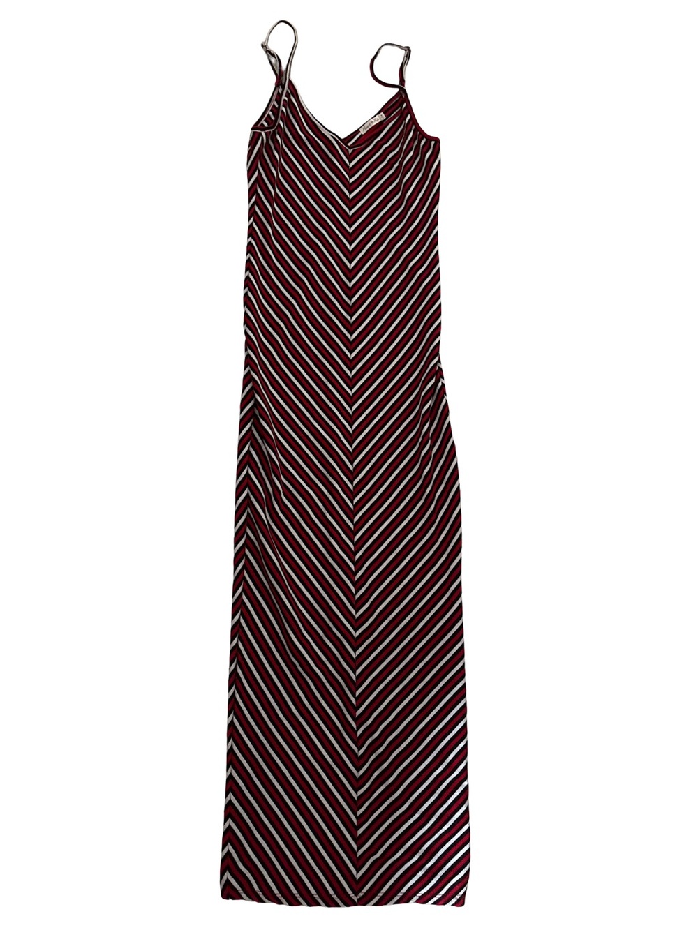 Heart & Hips Burgundy and White Chevron Striped Maxi Dress